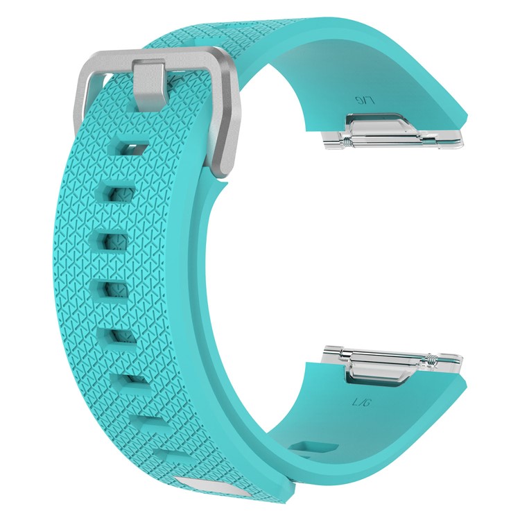 Metal Buckle Soft Lozenge Pattern Silicone Watch Band for Fitbit Ionic - Cyan-3