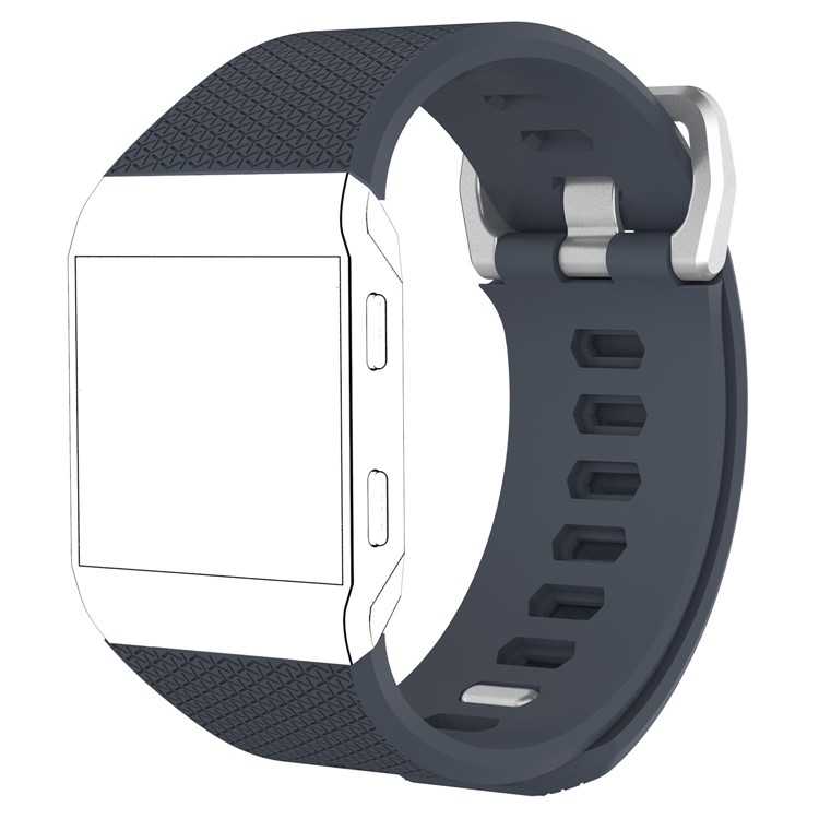 Metal Buckle Lozenge Pattern Silicone Watch Strap Replacement for Fitbit Ionic - Black Blue-1