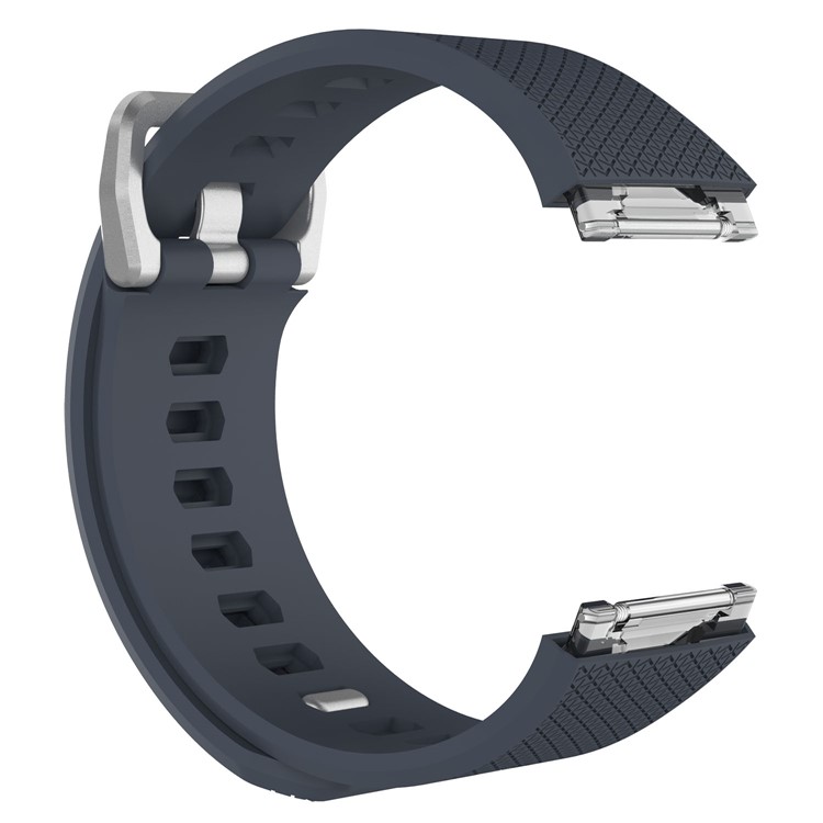 Metal Buckle Lozenge Pattern Silicone Watch Strap Replacement for Fitbit Ionic - Black Blue-2