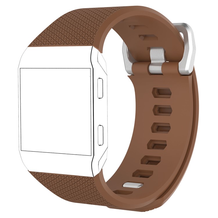 Metal Buckle Silicone Soft Lozenge Pattern Wrist Watch Band Replacement for Fitbit Ionic - Brown-1