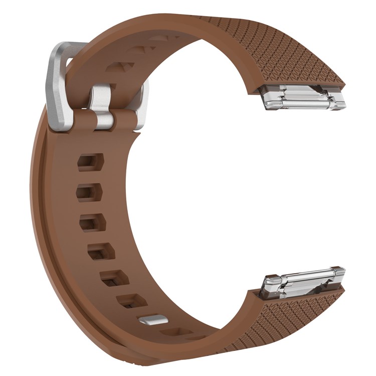 Metal Buckle Silicone Soft Lozenge Pattern Wrist Watch Band Replacement for Fitbit Ionic - Brown-2