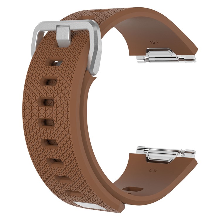 Metal Buckle Silicone Soft Lozenge Pattern Wrist Watch Band Replacement for Fitbit Ionic - Brown-3