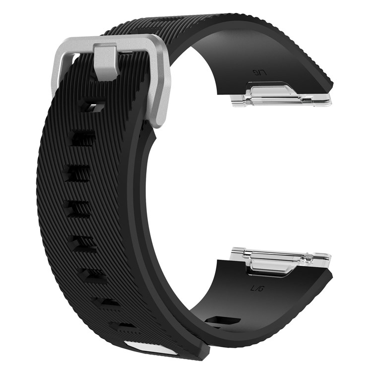 Soft Silicone Twill Pattern Wrist Watch Band Replacement Strap for Fitbit Ionic - Black / Size: S-3