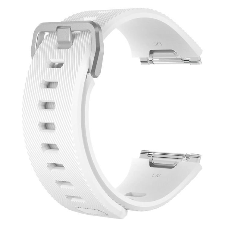 Twill Pattern Soft Silicone Wrist Watchband Strap for Fitbit Ionic - White / Size: L-3