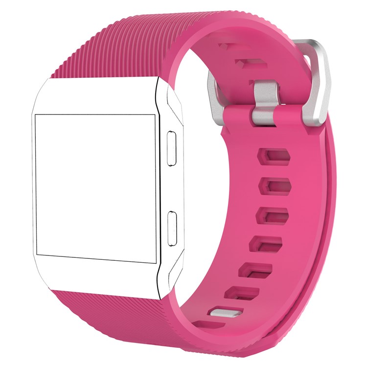 Metal Buckle Twill Pattern Soft Silicone Watch Band for Fitbit Ionic - Rose / Size: S-1