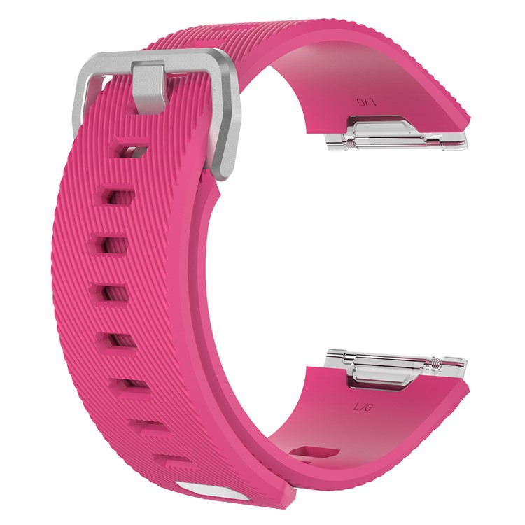 Metal Buckle Twill Pattern Soft Silicone Watch Band for Fitbit Ionic - Rose / Size: S-2