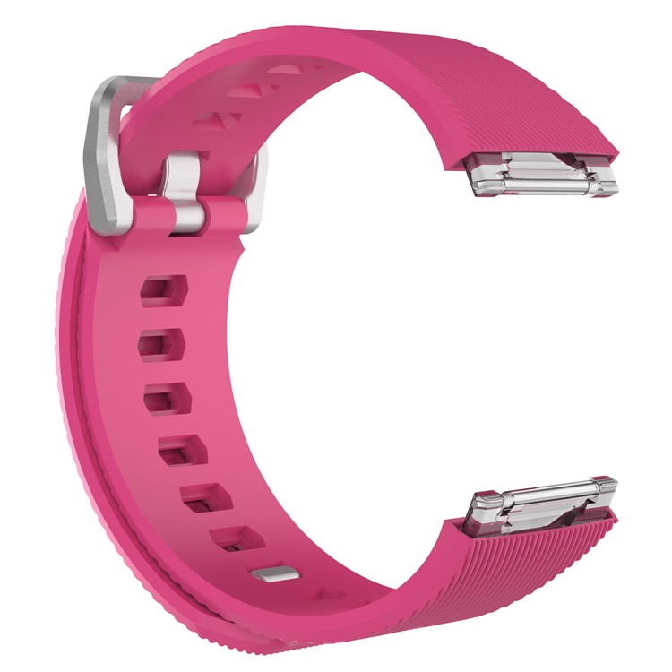 Metal Buckle Twill Pattern Soft Silicone Watch Band for Fitbit Ionic - Rose / Size: S-3