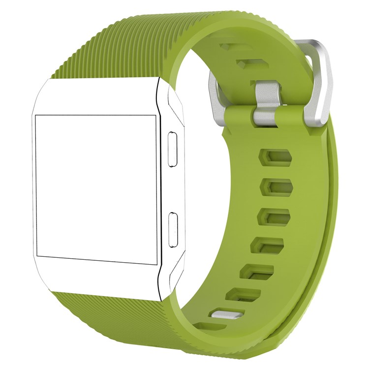 Metal Buckle Twill Pattern Silicone Watch Strap Replacement for Fitbit Ionic - Green / Size: S-1