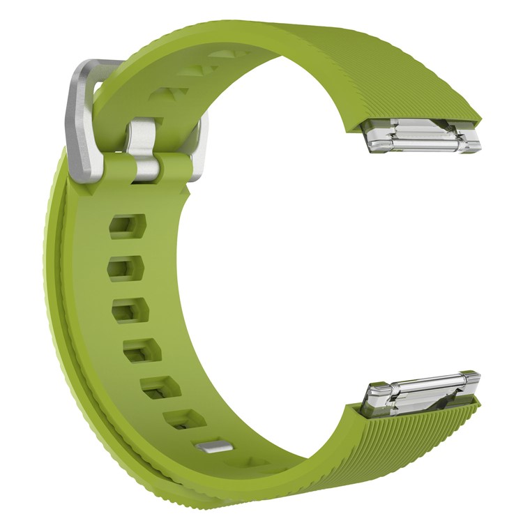 Metal Buckle Twill Pattern Silicone Watch Strap Replacement for Fitbit Ionic - Green / Size: S-2