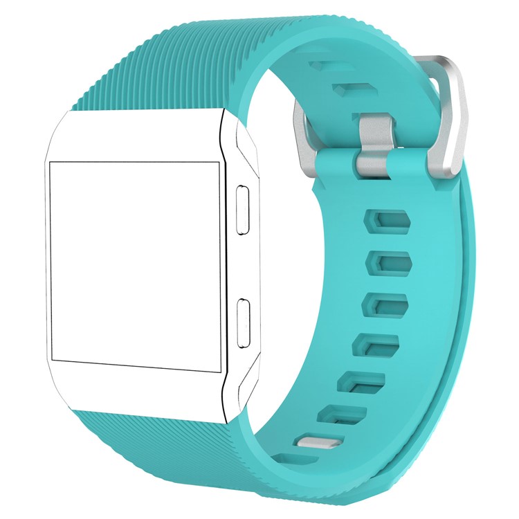 Metal Buckle Twill Pattern Silicone Soft Wrist Watch Band Replacement for Fitbit Ionic - Cyan / Size: S-1