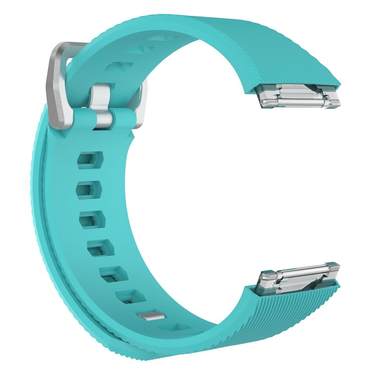 Metal Buckle Twill Pattern Silicone Soft Wrist Watch Band Replacement for Fitbit Ionic - Cyan / Size: S-2