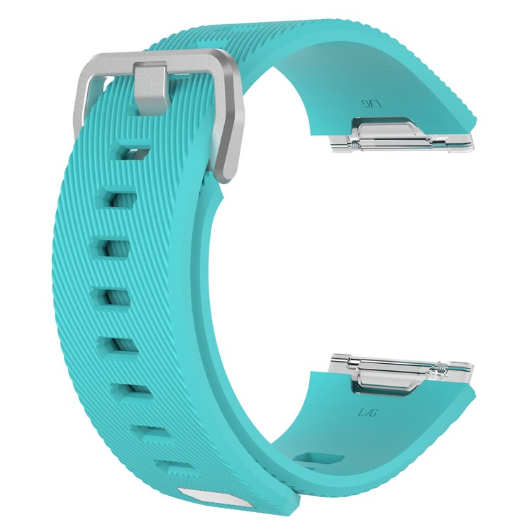Metal Buckle Twill Pattern Silicone Soft Wrist Watch Band Replacement for Fitbit Ionic - Cyan / Size: S-3