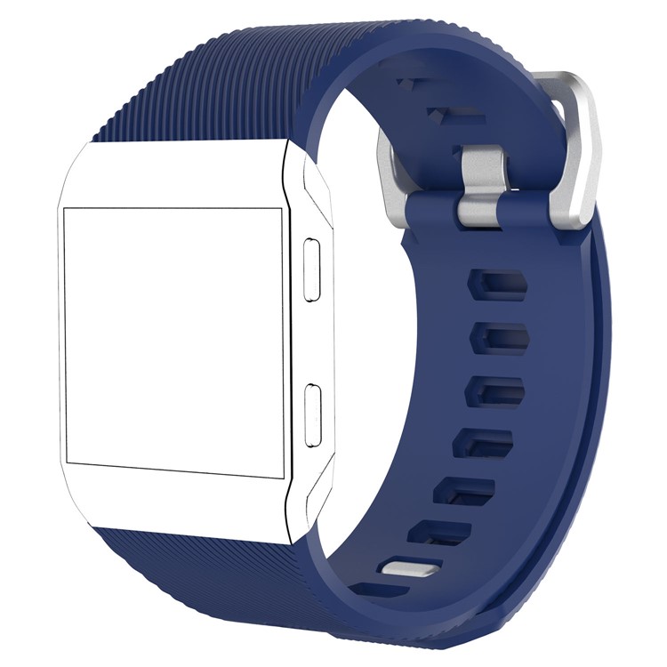 Twill Pattern Silicone Metal Buckle Watch Band Flexible Wrist Watch Band for Fitbit Ionic - Dark Blue / Size: L-1
