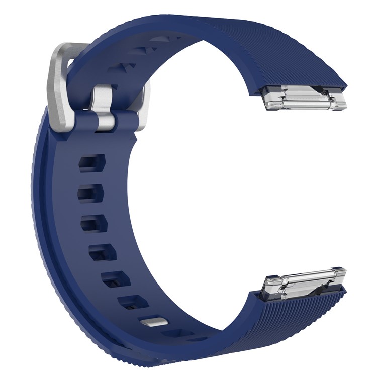 Twill Pattern Silicone Metal Buckle Watch Band Flexible Wrist Watch Band for Fitbit Ionic - Dark Blue / Size: L-2