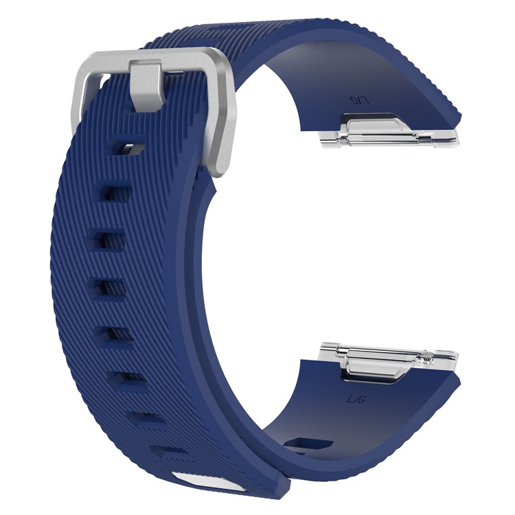 Twill Pattern Silicone Metal Buckle Watch Band Flexible Wrist Watch Band for Fitbit Ionic - Dark Blue / Size: L-3