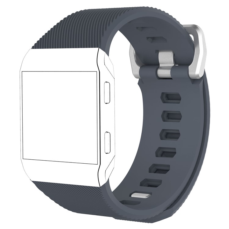 Twill Pattern Wrist Watch Band Silicone Metal Buckle Watch Band Flexible for Fitbit Ionic - Black Blue / Size: S-1