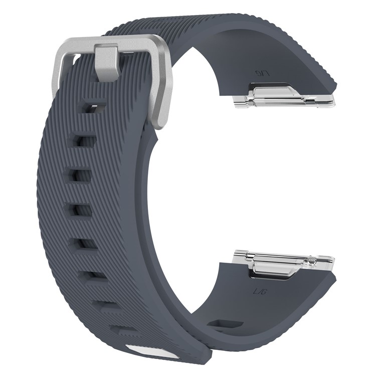 Twill Pattern Wrist Watch Band Silicone Metal Buckle Watch Band Flexible for Fitbit Ionic - Black Blue / Size: S-3