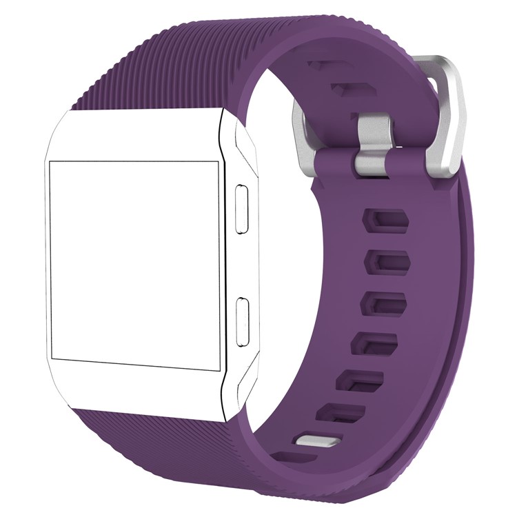 For Fitbit Ionic Flexible Twill Pattern Silicone Metal Buckle Watch Band Strap - Purple / Size: S-1
