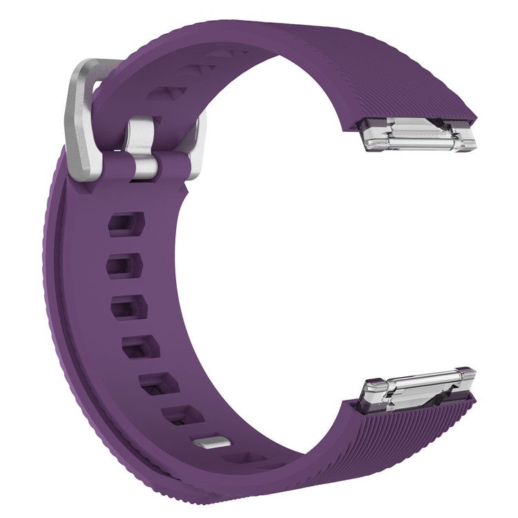 For Fitbit Ionic Flexible Twill Pattern Silicone Metal Buckle Watch Band Strap - Purple / Size: S-2