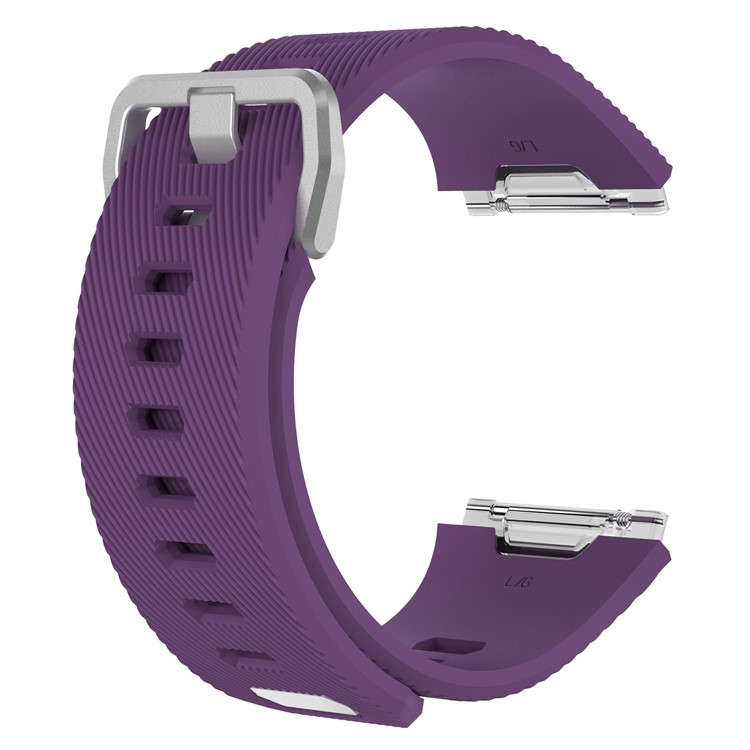 For Fitbit Ionic Flexible Twill Pattern Silicone Metal Buckle Watch Band Strap - Purple / Size: S-3