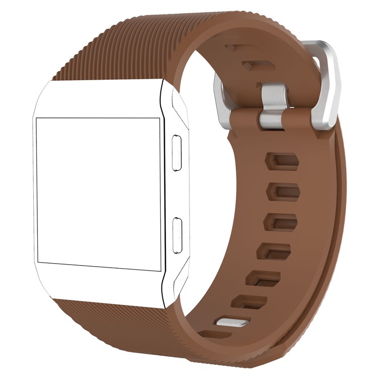 For Fitbit Ionic Metal Buckle Soft Twill Pattern Silicone Watch Band - Brown / Size: L-1