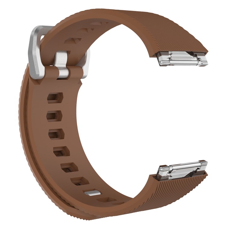 For Fitbit Ionic Metal Buckle Soft Twill Pattern Silicone Watch Band - Brown / Size: L-2