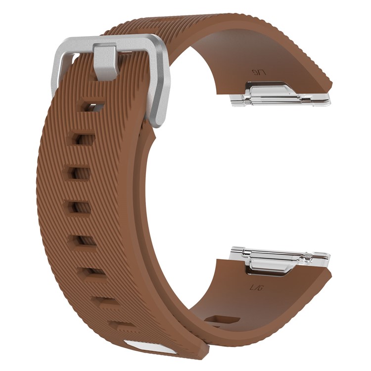 For Fitbit Ionic Metal Buckle Soft Twill Pattern Silicone Watch Band - Brown / Size: L-3
