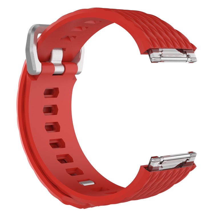 Dragon Scale Texture Soft Silicone Watch Strap with Pin Buckle for Fitbit Ionic - Red, Size: S-2