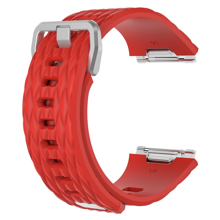 Dragon Scale Texture Soft Silicone Watch Strap with Pin Buckle for Fitbit Ionic - Red, Size: S-3