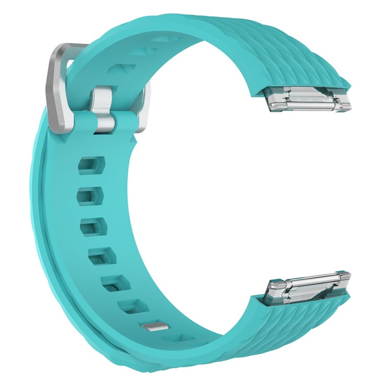 For Fitbit Ionic Soft Silicone Watch Band with Dragon Scale Texture - Cyan, Size: L-2