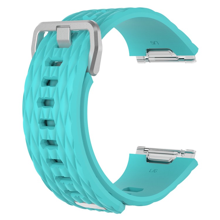 For Fitbit Ionic Soft Silicone Watch Band with Dragon Scale Texture - Cyan, Size: L-3