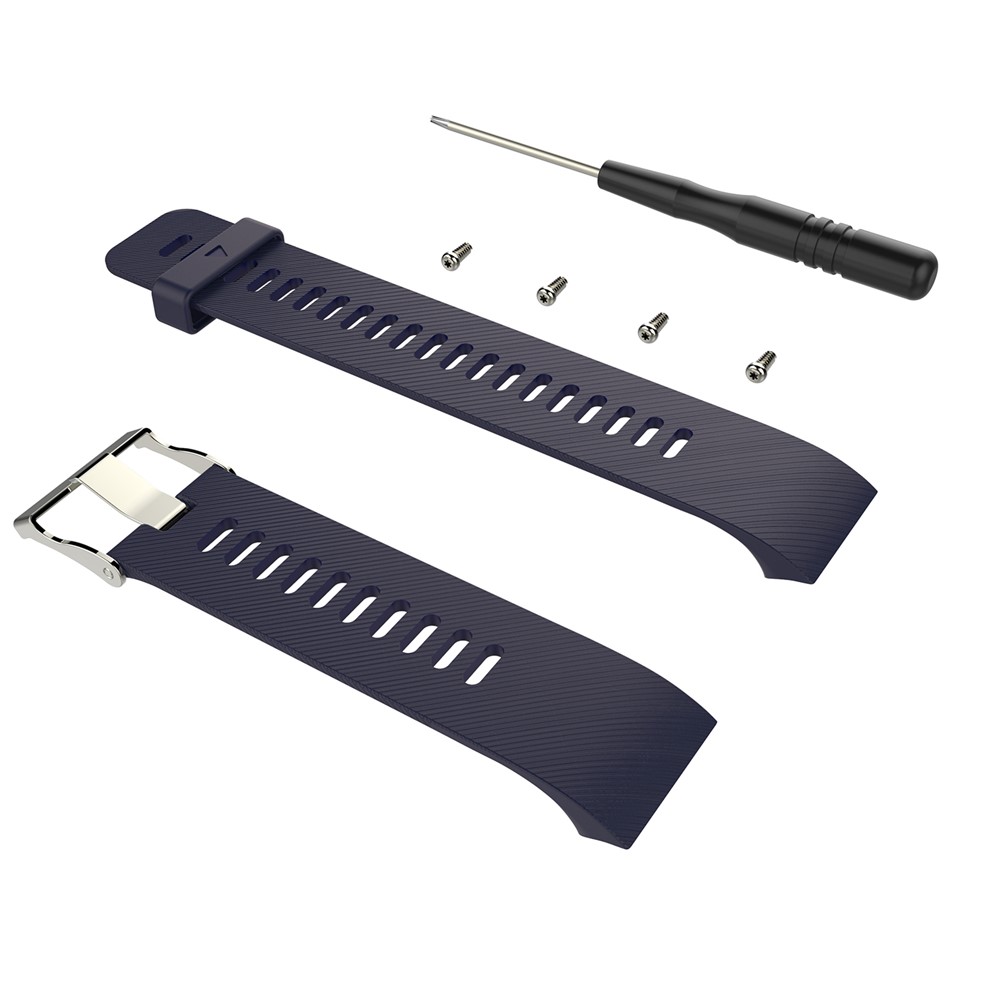 Metal Buckle Soft Silicone Watch Band for Garmin Forerunner 35 - Dark Blue-4