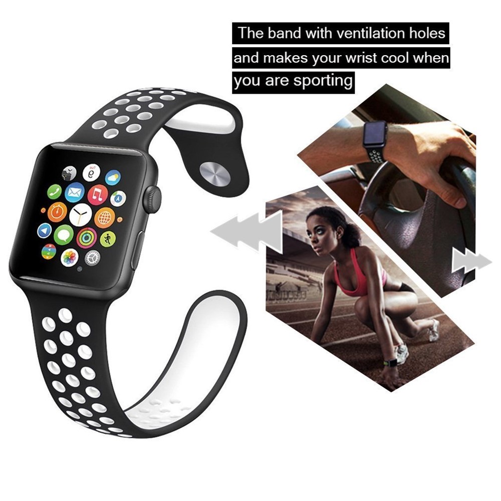 Breathable Hollow Holes Silicone Watch Strap for Apple Watch Series 4 40mm / Series 3 2 1 38mm - White-6