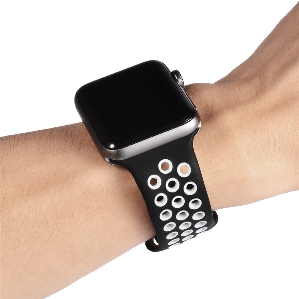 Breathable Hollow Holes Silicone Watch Strap for Apple Watch Series 4 40mm / Series 3 2 1 38mm - White-7