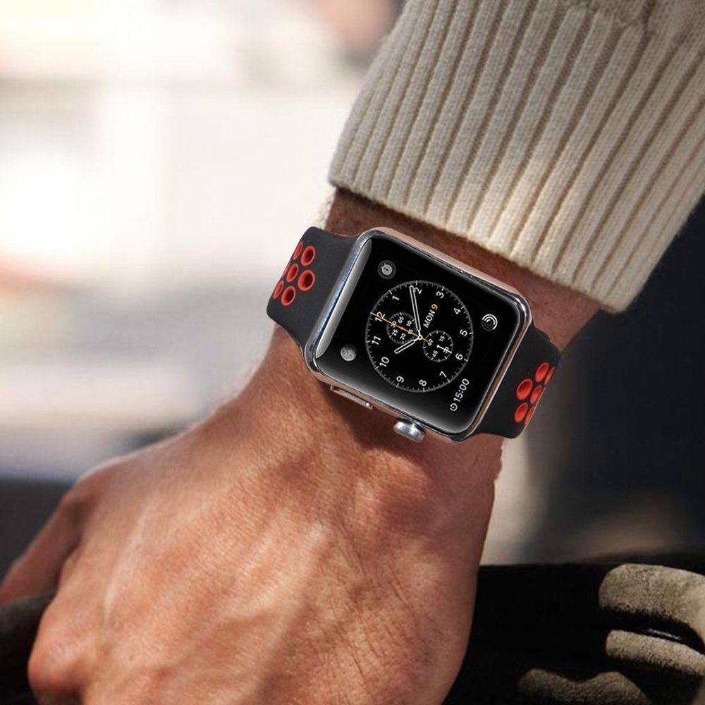 Breathable Hollow Holes Silicone Watch Bracelet for Apple Watch Series 4 40mm / Series 3 2 1 38mm - Red-9