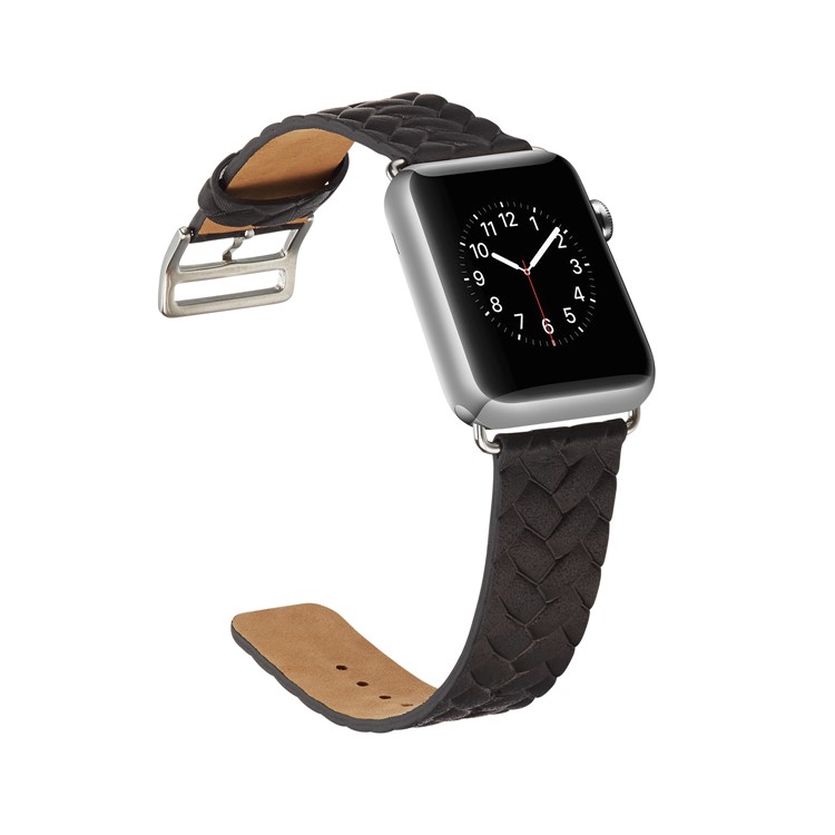 Top Layer Cowhide Leather Imprinted Woven Pattern Watch Strap Replacement for Apple Watch Series 4 40mm, Series 3 / 2 / 1 38mm - Black-2