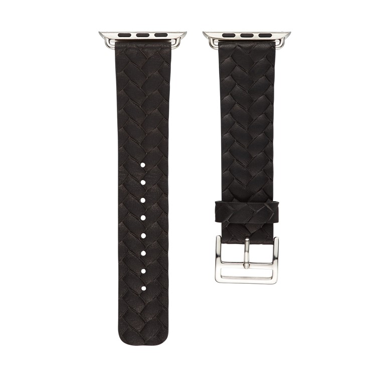 Top Layer Cowhide Leather Imprinted Woven Pattern Watch Strap Replacement for Apple Watch Series 4 40mm, Series 3 / 2 / 1 38mm - Black-4