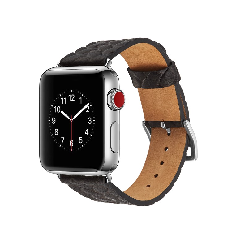 Top Layer Cowhide Leather Imprinted Woven Pattern Watch Strap Replacement for Apple Watch Series 4 40mm, Series 3 / 2 / 1 38mm - Black-5