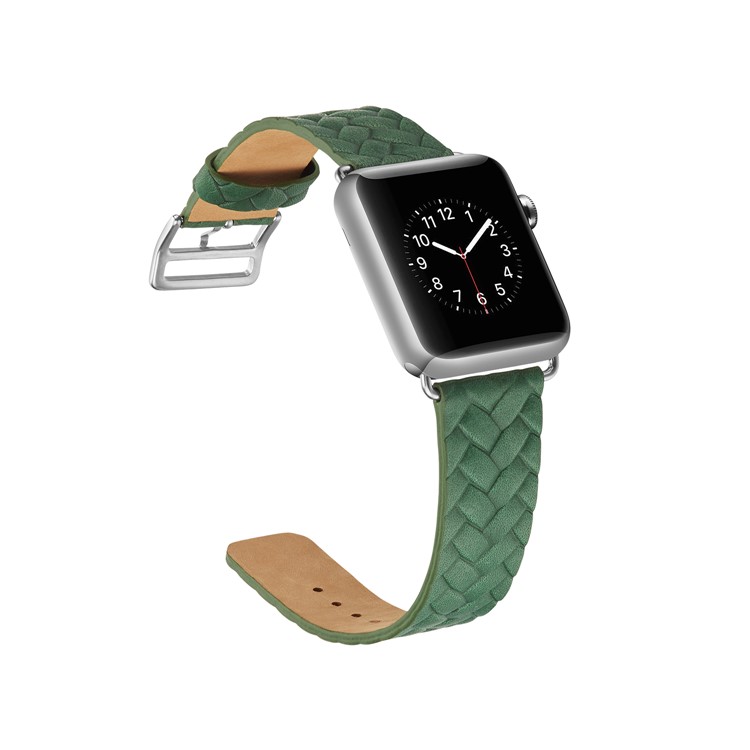 Stylish Imprinted Woven Pattern Top Layer Cowhide Leather Watch Strap for Apple Watch Series 4 40mm, Series 3 / 2 / 1 38mm - Green-2