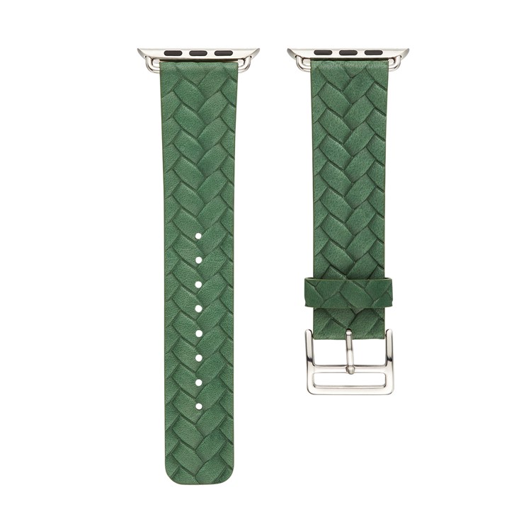 Stylish Imprinted Woven Pattern Top Layer Cowhide Leather Watch Strap for Apple Watch Series 4 40mm, Series 3 / 2 / 1 38mm - Green-4