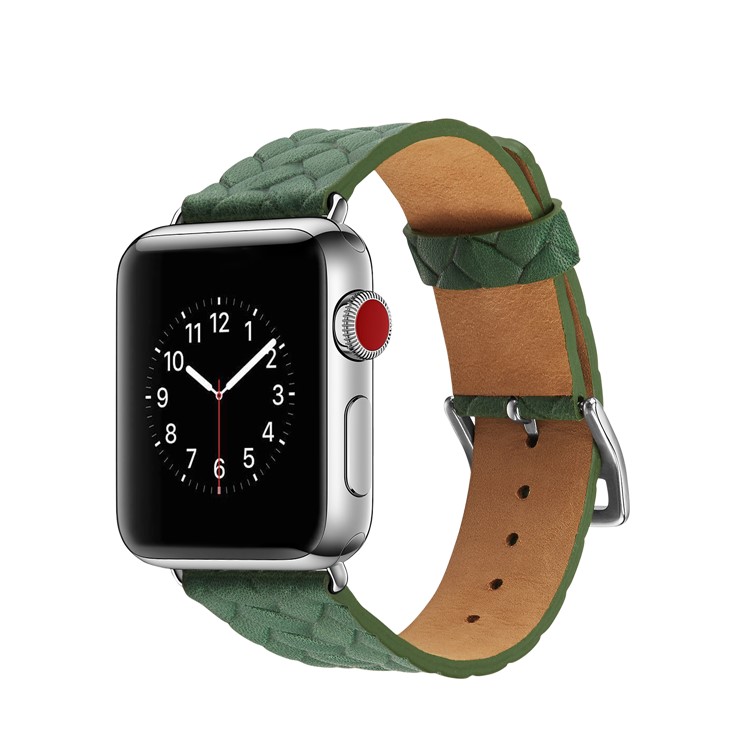 Stylish Imprinted Woven Pattern Top Layer Cowhide Leather Watch Strap for Apple Watch Series 4 40mm, Series 3 / 2 / 1 38mm - Green-5