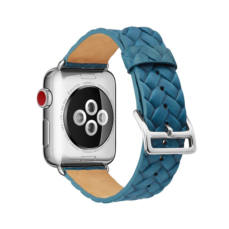 Trendy Top Layer Cowhide Leather Imprinted Woven Pattern Watch Band Replacement for Apple Watch Series 4 40mm, Series 3 / 2 / 1 38mm - Blue-1