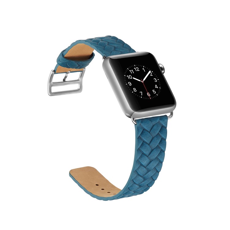 Trendy Top Layer Cowhide Leather Imprinted Woven Pattern Watch Band Replacement for Apple Watch Series 4 40mm, Series 3 / 2 / 1 38mm - Blue-2