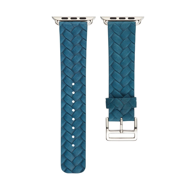 Trendy Top Layer Cowhide Leather Imprinted Woven Pattern Watch Band Replacement for Apple Watch Series 4 40mm, Series 3 / 2 / 1 38mm - Blue-4