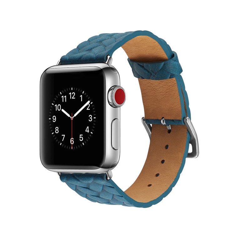 Trendy Top Layer Cowhide Leather Imprinted Woven Pattern Watch Band Replacement for Apple Watch Series 4 40mm, Series 3 / 2 / 1 38mm - Blue-5