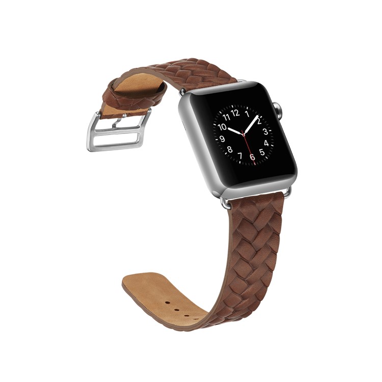 Top Layer Cowhide Leather Imprinted Woven Pattern Wrist Watch Band for Apple Watch Series 4 40mm, Series 3 / 2 / 1 38mm - Brown-2