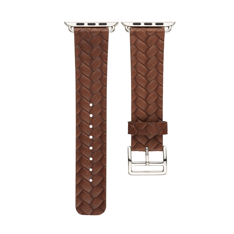 Top Layer Cowhide Leather Imprinted Woven Pattern Wrist Watch Band for Apple Watch Series 4 40mm, Series 3 / 2 / 1 38mm - Brown-4
