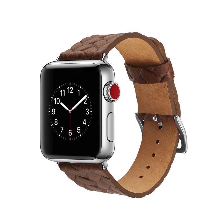 Top Layer Cowhide Leather Imprinted Woven Pattern Wrist Watch Band for Apple Watch Series 4 40mm, Series 3 / 2 / 1 38mm - Brown-5