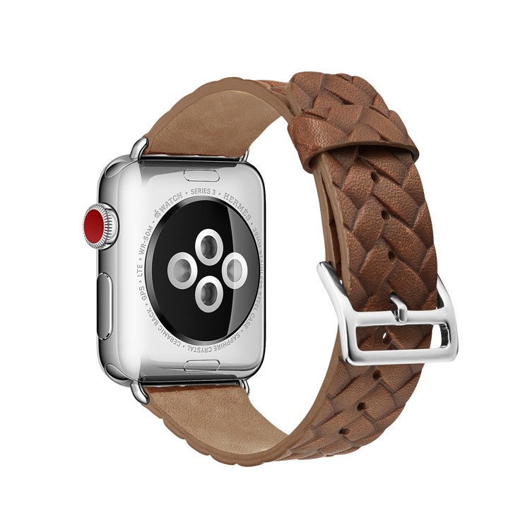 Popular Imprinted Woven Pattern Top Layer Cowhide Leather Wrist Watchband Strap for Apple Watch Series 4 40mm, Series 3 / 2 / 1 38mm - Orange-1