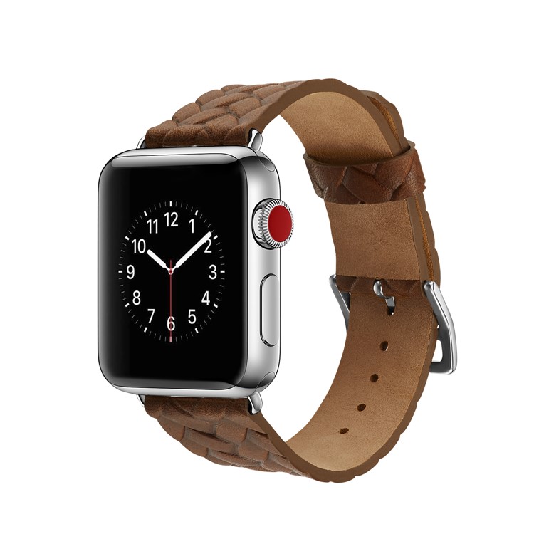 Popular Imprinted Woven Pattern Top Layer Cowhide Leather Wrist Watchband Strap for Apple Watch Series 4 40mm, Series 3 / 2 / 1 38mm - Orange-5